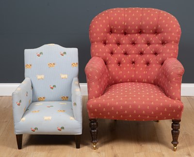 Lot 273 - A Victorian button back red upholstered low...