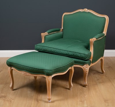 Lot 276 - A modern beechwood frame green upholstered...