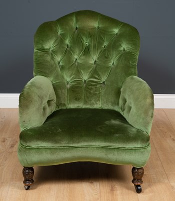 Lot 277 - A Victorian green velvet upholstered button...