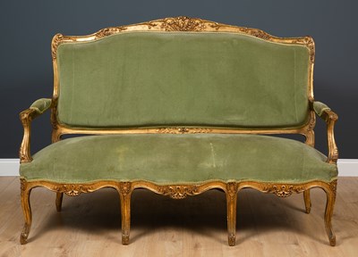 Lot 278 - A French giltwood and green upholstered settee...