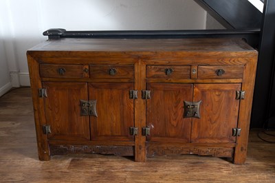 Lot 173 - Elm side cupboard Chinese 20th Century, the...