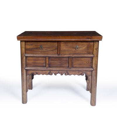 Lot 177 - Elm side cabinet Chinese, fitted two drawers,...