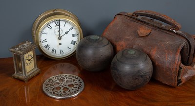 Lot 291 - A brass cased ship's clock, the enamelled dial...