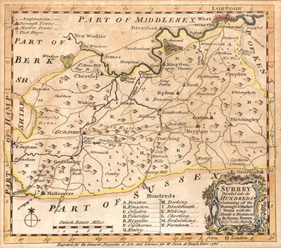 Lot 194 - After Emanuel Bowen Map of Surrey, divided...