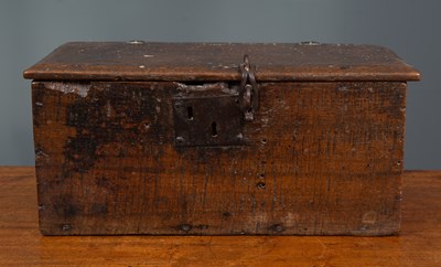 Lot 306 - A 17th century oak bible box with hole punched...