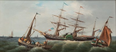 Lot 358 - A late 19th century seascape with a steam brig...