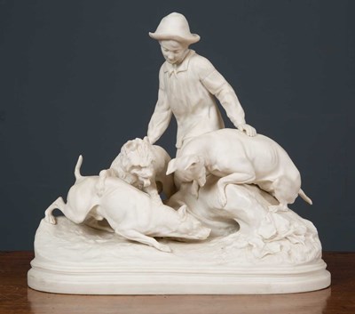 Lot 361 - A Copeland Parrianware figural group, Hunter...