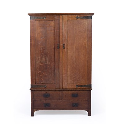 Lot 103 - Glasgow School Oak, Arts and crafts, wardrobe,...