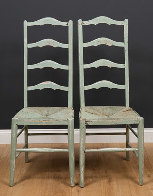 Lot 443 - A pair of green painted ladderback occasional...