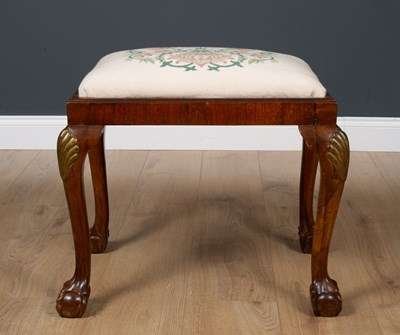 Lot 367 - An 18th century style walnut framed stool with...