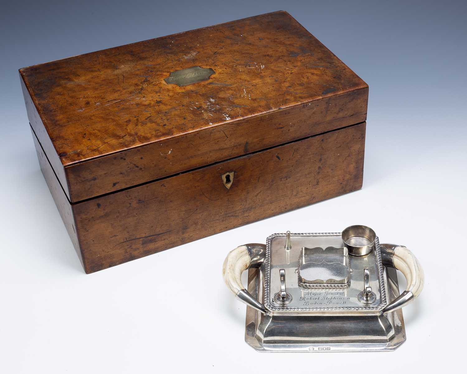 Lot 234 - Edward VII silver desk inkwell with...