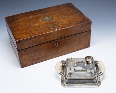 Lot 234 - Edward VII silver desk inkwell with...