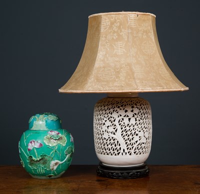 Lot 112 - A Chinese green ground porcelain ginger jar...