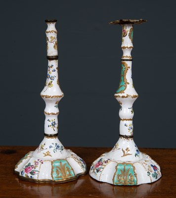 Lot 106 - A pair of late 18th century Bilston each 18cm...