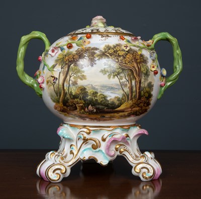 Lot 395 - A large tureen possibly Derby, decorated with...