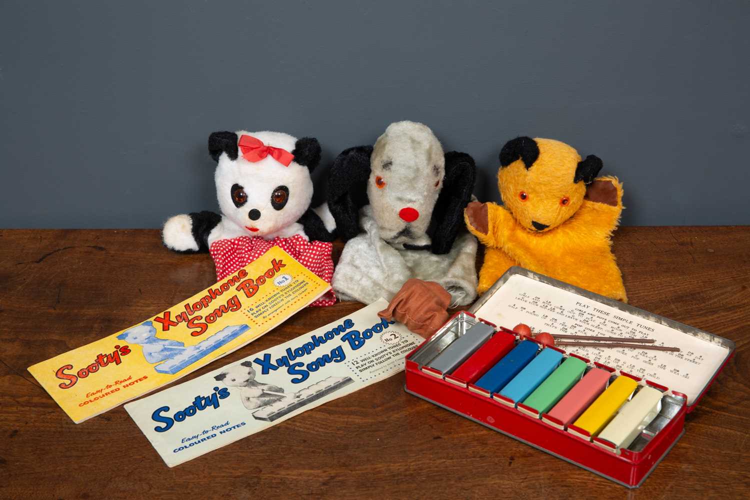 Lot 108 - A vintage set of Sooty, Sweep and Sue hand...