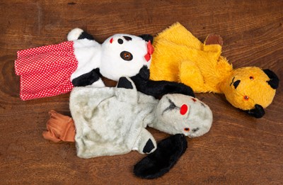 Lot 108 - A vintage set of Sooty, Sweep and Sue hand...