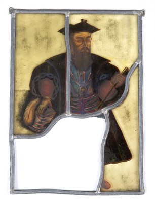 Lot 407 - A partial antique stained glass window pane...