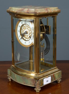 Lot 99 - A French gilt metal and onyx mantle clock 17cm...