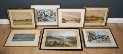 Lot 420 - L M Kilpin a river scene with figures punting,...